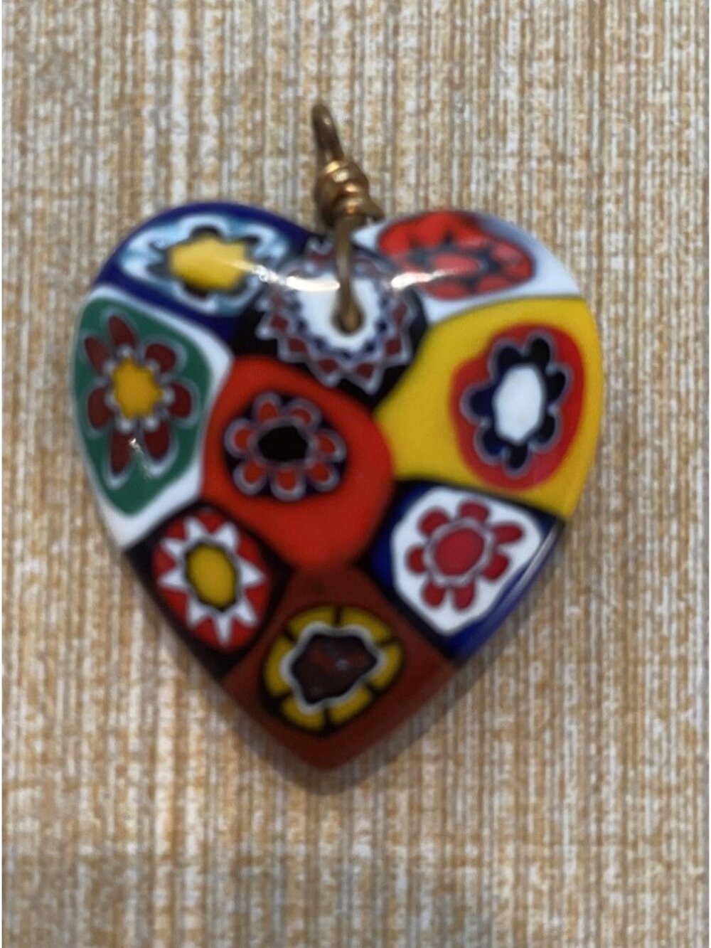 Heart Shaped Pendant•Red Green Yellow Blue •1990’s Necklace Pendant